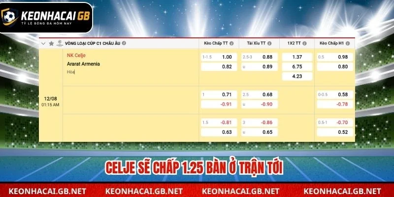 Celje sẽ chấp 1.25 bàn ở trận tới